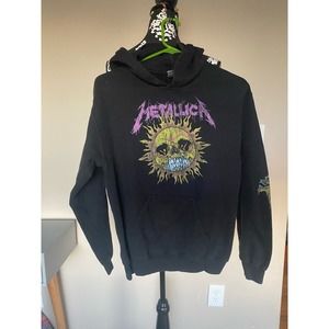 Metallica Hoodie Y2K Pushead Flaming Skull Sun Front Pockets Gildan Small